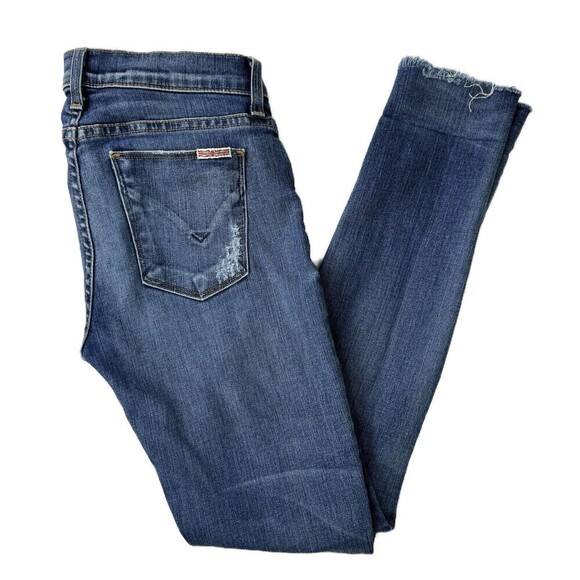 Hudson Jeans 25 x 28 Blue Krista Ankle Skinny Raw Hem Low Rise Distressed - Picture 1 of 16